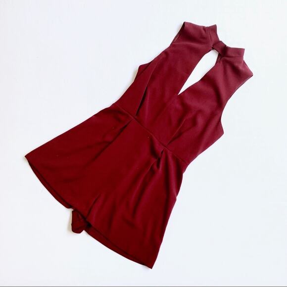 TOPSHOP Sleeveless Romper Keyhole Halter Sleeveless Size 2 Burgundy Red - Picture 7 of 7